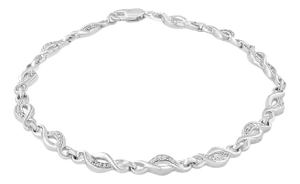 .925 Sterling Silver Prong Set Diamond Accent Curved Spiral Link Bracelet - 7.25"