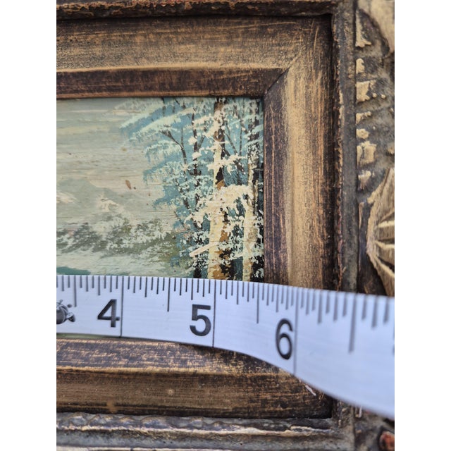 Vintage Oil Painting Detailed Winter Landscape Small Artwork Framed For Sale In Orlando - Image 6 of 8