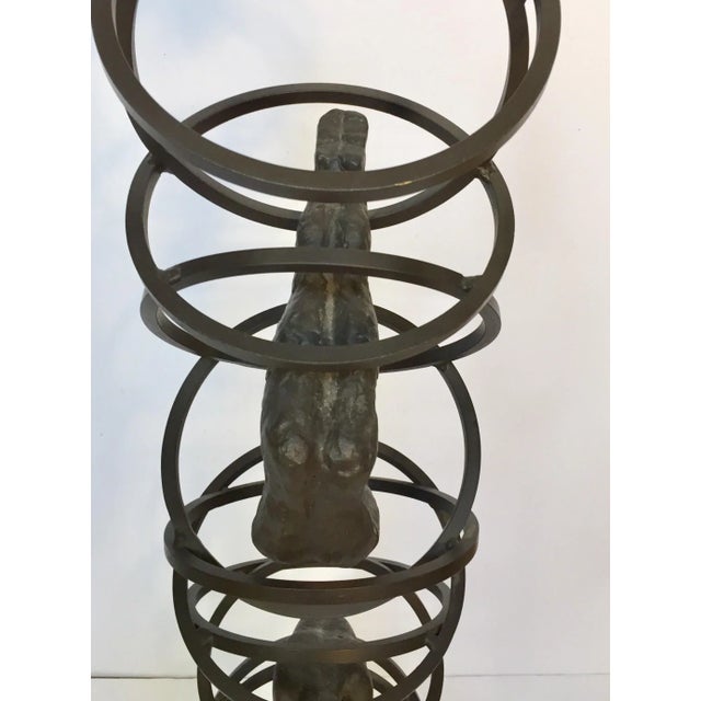 Brutalist Modern Iron Divers on Marble Stand Sculpture For Sale - Image 10 of 12