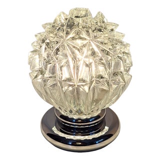 Vintage Table Lamp with Relief Glass Shade in Chrome-Plated Metal Mount, 1970s For Sale