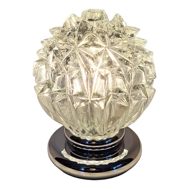 Vintage Table Lamp with Relief Glass Shade in Chrome-Plated Metal Mount, 1970s For Sale