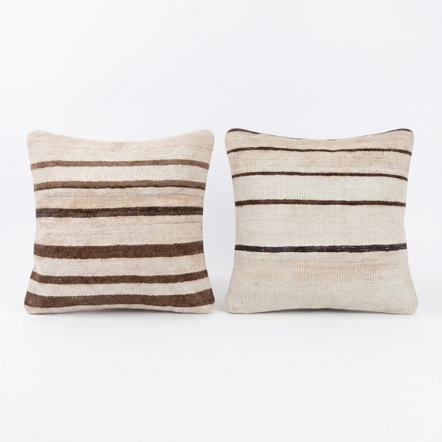 Mid-Century Modern Turkish Kilim Pillow Cover 19'' X 20'' - Set of Two For Sale - Image 3 of 4