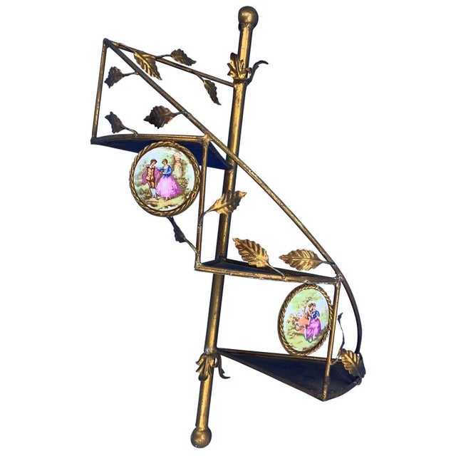 Pair of Gilded Metal Spiral Staircase Wall-Mounted Shelves - 1970's For Sale In Philadelphia - Image 6 of 12