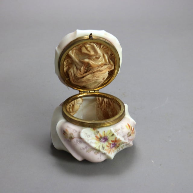 19th Century Antique Wavecrest Floral Hand Painted Glass Dresser Box with Wildflowers, 19th Century For Sale - Image 5 of 8