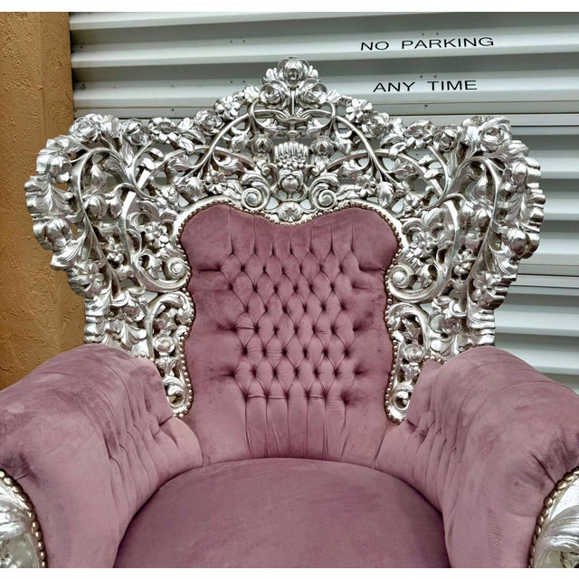 Textile Heavy Rococo Style Lilac Velvet Chairs With Silver Leaf Frame- Set of 2 For Sale - Image 7 of 11