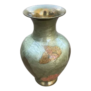 Mid 20th Century Art Deco Enameled Brass Vase From Spain