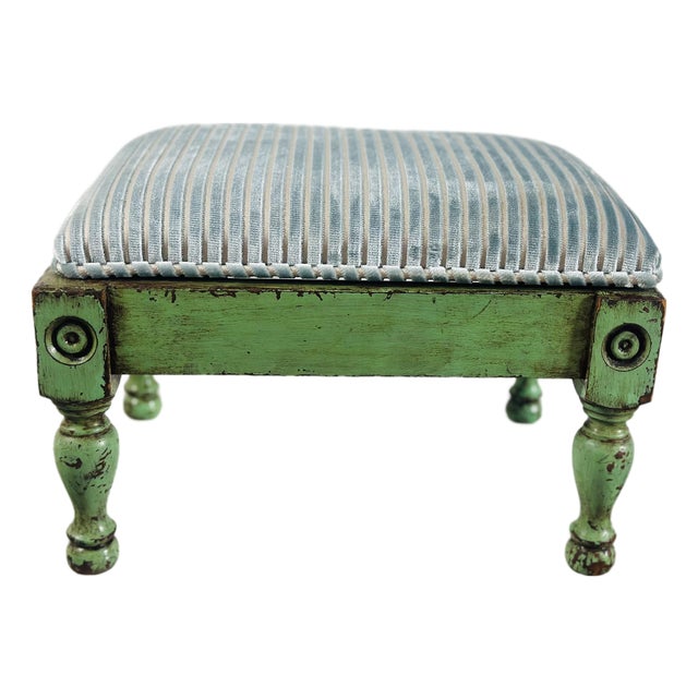 Vintage Footstool, Recovered in Brunswick Velvet For Sale