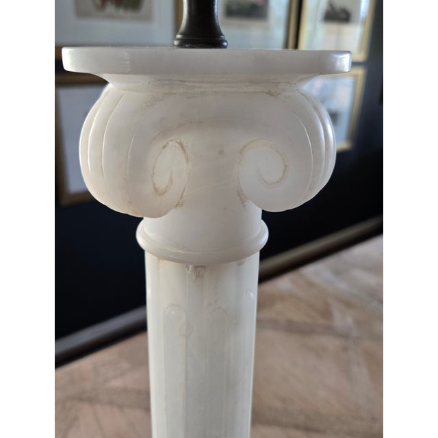 Mid 19th Century Hand Carved Italian Alabaster Neoclassical Column Table Lamps - a Pair For Sale - Image 11 of 18
