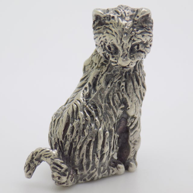 Italian Vintage Italian Handmade Genuine Silver Sitting Cat Figurine Miniature Sculpture, Made in Tuscany (Arezzo, Italy) For Sale - Image 3 of 11