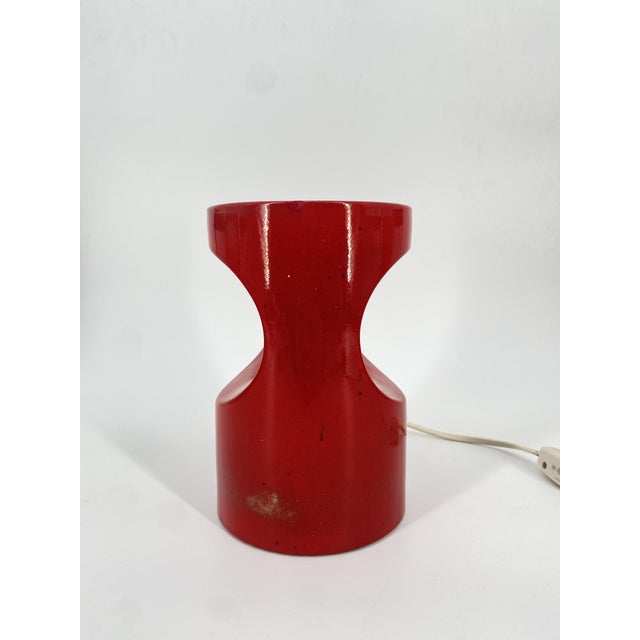Space Age Table Lamp in Bright Red Glazed Ceramic, 1970s For Sale - Image 11 of 18