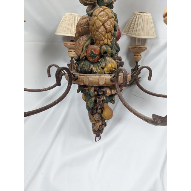 Vintage Italianate Polychrome Carved Wood Fruit & Iron 6-Light Chandelier For Sale - Image 13 of 15