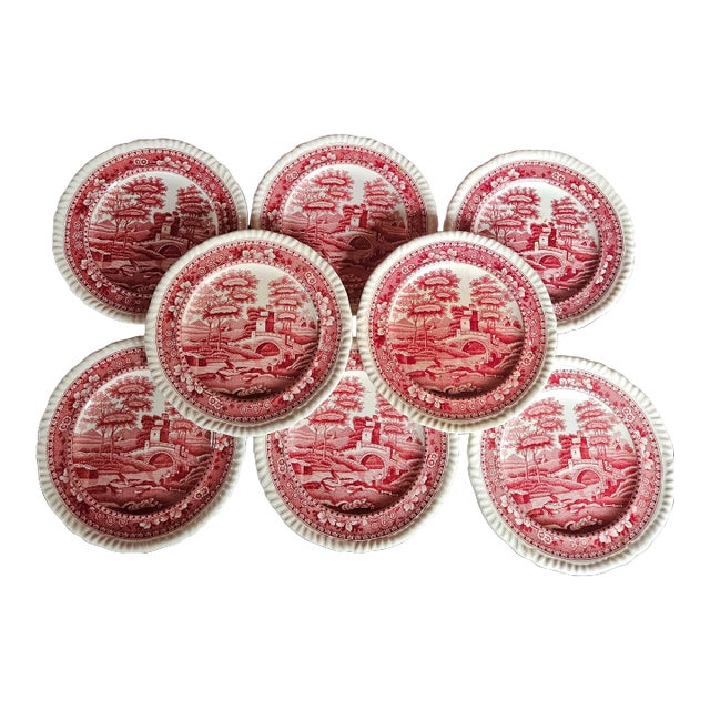 Antique Spode Pink Tower Small Plates - Set of 8 For Sale