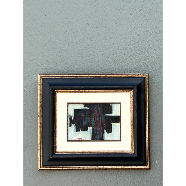 Mid-Century Modern Vintage Framed Abstract Oil on Canvas For Sale - Image 3 of 12