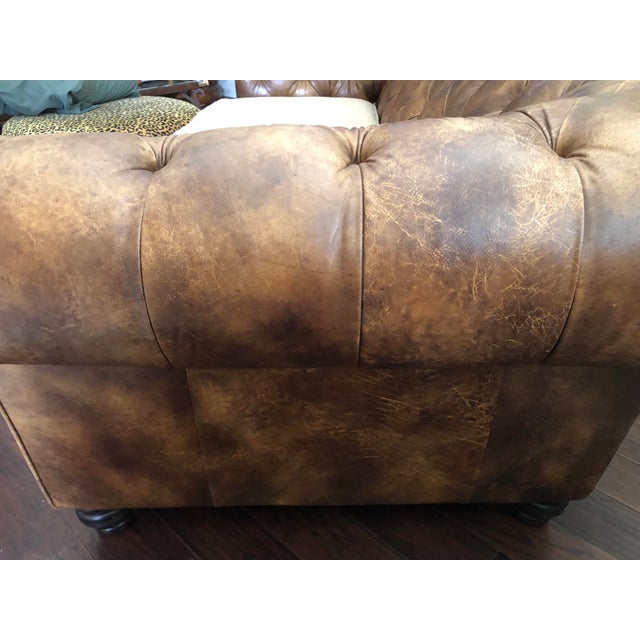 Rc Furniture Light Brown Tufted Leather Chesterfield Sofa For Sale - Image 15 of 18