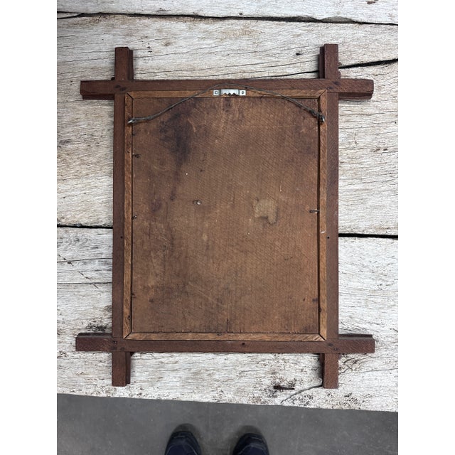 Vintage Black Forest Style Carved Wooden Frame With Two Geese Lithograph Print For Sale - Image 10 of 10