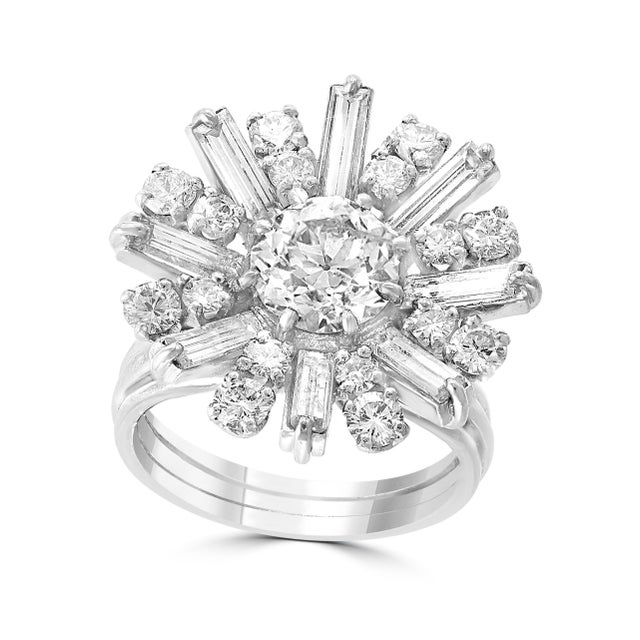 1.6 Carat Centre Diamond Flower Cocktail Engagement Platinum Ring Estate TDW 3.2 For Sale - Image 17 of 18