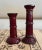 Bold and substantial, a set of two bamboo form candlestick holders in two heights. Each are covered with a generous glaze...
