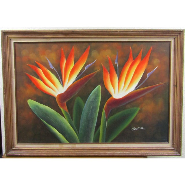 Large Framed Lassiter Signed Oil on Canvas of Bird of Paradise Plants Overall measures 41" long, 2" wide and 29 1/4" tall....