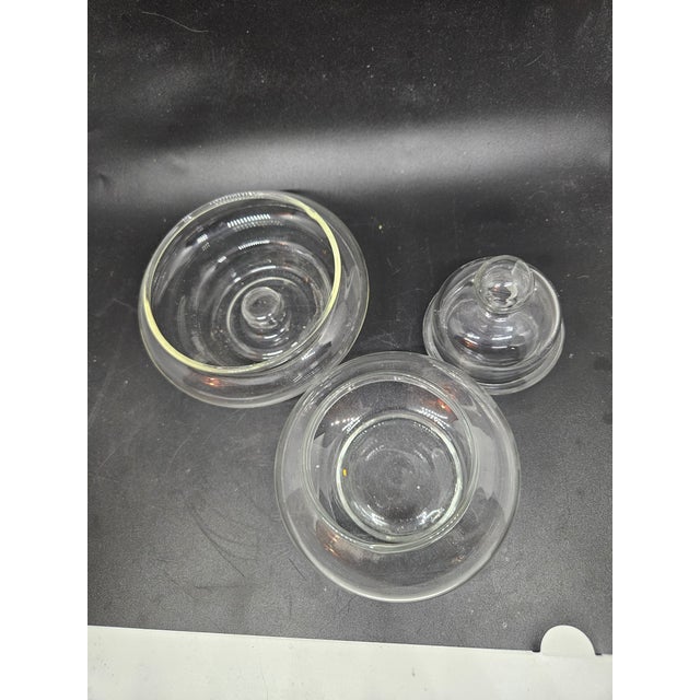 Mid-Century Modern Vintage Clear Glass Three-Section Apothecary Jar With Lid For Sale - Image 3 of 3