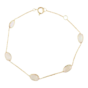 Minimal Rainbow Moonstone Chain Bracelet in 18k Yellow Gold