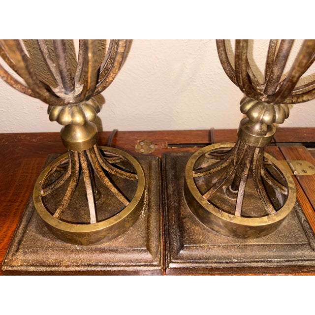 Visual Comfort & Co. Hollywood Regency Open-Cage Brass Table Lamps - A Pair For Sale - Image 6 of 12