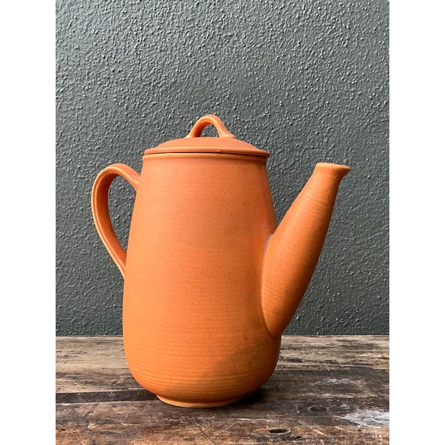 Late 20th Century Vintage Original Orange Studio Pottery Coffee Pot For Sale - Image 5 of 12