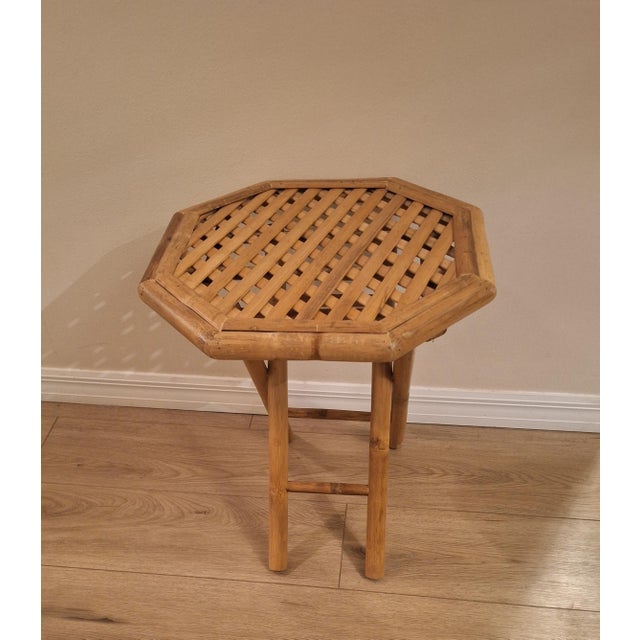 1970s Bamboo Bohemian Table Octagonal Folding Side Table For Sale In Tampa - Image 6 of 7