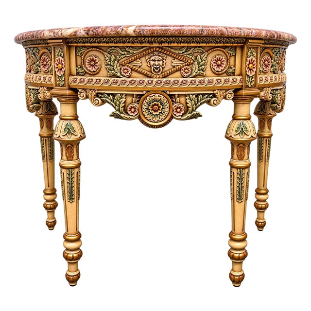 Late 20th Century Italian Neoclassical-Style Painted & Gilded Demilune Console Table For Sale