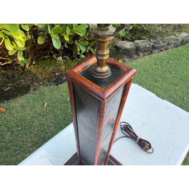 Black Vintage Palecek Hand-Painted Rattan and Wood Table Lamp For Sale - Image 8 of 10