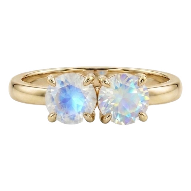 Toi Et Moi Rainbow Moonstone Statement Ring - Dainty Stacking Ring Us 7 For Sale