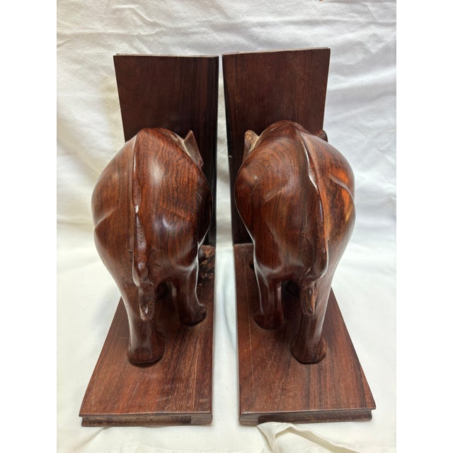 Early 20th Century Carved Teak Elephant Bookends, a Pair For Sale - Image 5 of 12