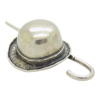 Vintage Italian Handmade Genuine Silver Bowler Hat Stick Dollhouse Miniature For Sale