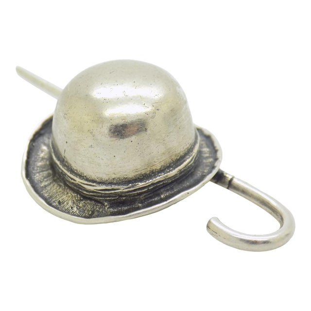Vintage Italian Handmade Genuine Silver Bowler Hat Stick Dollhouse Miniature For Sale