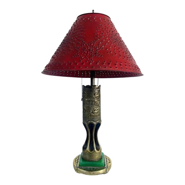 Antique Trench Art Engraved Brass Artillery Shell Table Lamp For Sale