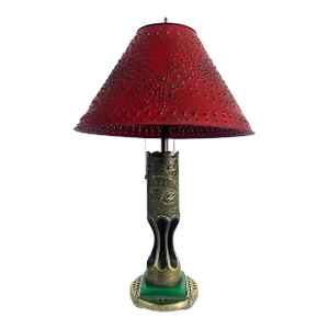 Antique Trench Art Engraved Brass Artillery Shell Table Lamp
