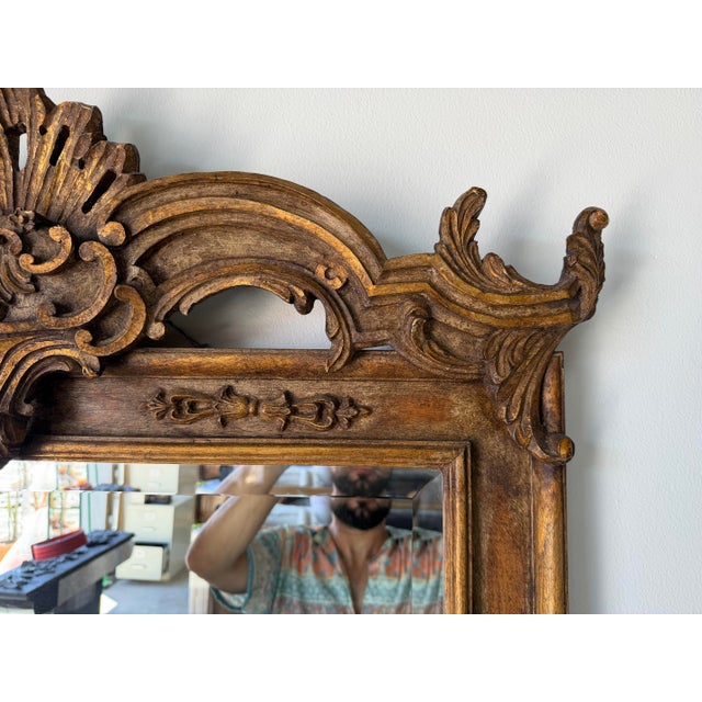 Vintage Italian LaBarge Carved Wood Wall Mirror With Beveled Glass For Sale In Miami - Image 6 of 12