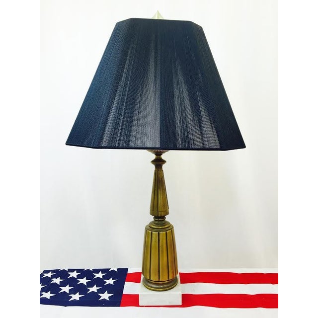 Retro Mid-Century Modern Brass Lamp on Marble Base | Chairish