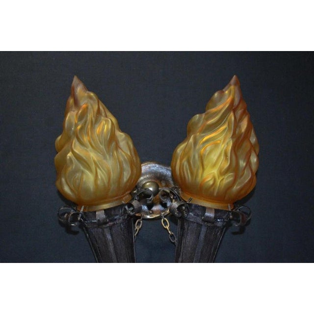 Victorian Gothic Twin Torchère Wall Light with Opaline Flame Shades, 1850s For Sale - Image 14 of 18