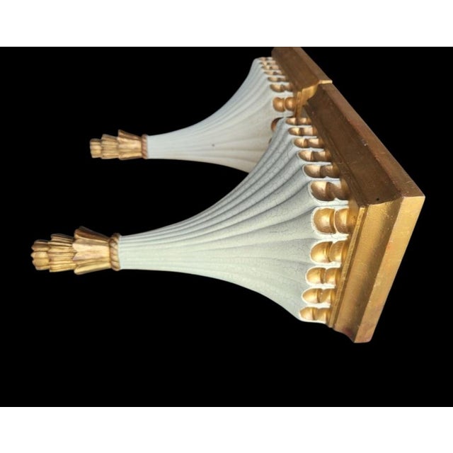 1990s Vintage White Gold Fluted Elegant Wall Shelf Brackets- A Pair For Sale - Image 5 of 6