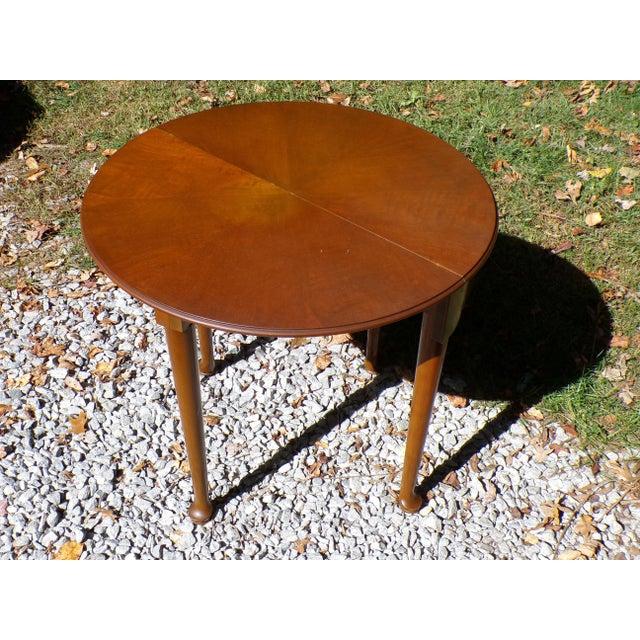 Vintage Henredon Burl Walnut Demilune Console Table Flip Top Round Table For Sale - Image 14 of 18