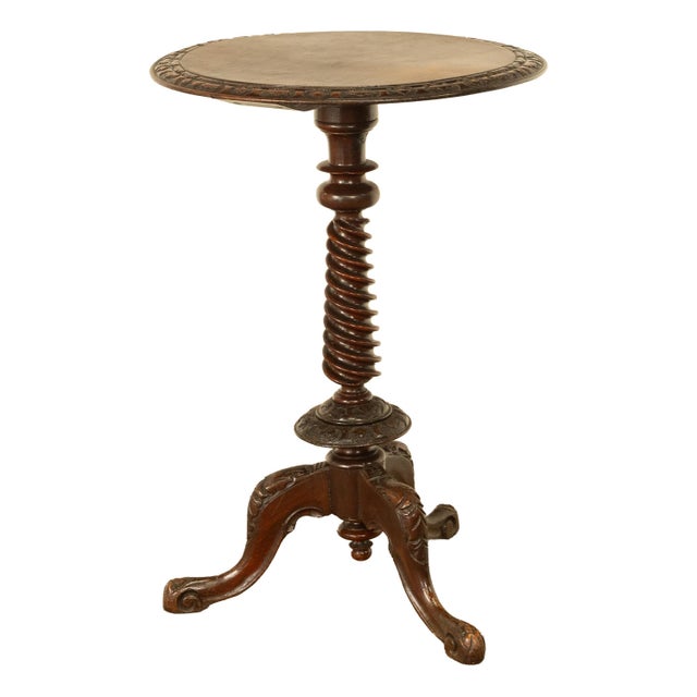 Antique Irish Carved Burl Walnut Spiral Twist Pedestal Tripod Wine Table 1860 For Sale In Portland, OR - Image 6 of 18