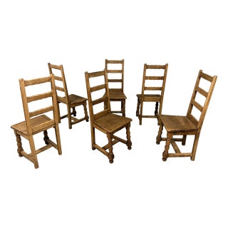 Antique Rustic Oak High Back Dining Chairs, 1900s, Set of 6 For Sale
