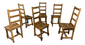Antique Rustic Oak High Back Dining Chairs, 1900s, Set of 6