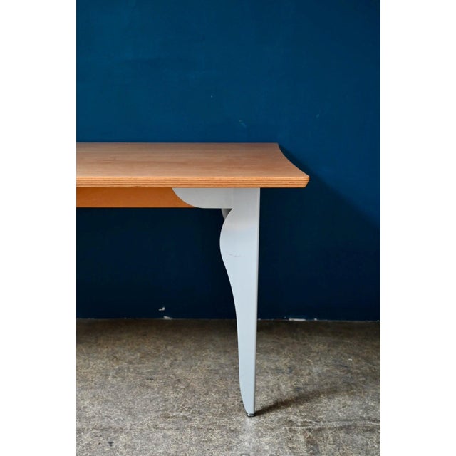 Wood Extendable Table with Bent Steel and Light Wood Legs, 1990s For Sale - Image 7 of 18