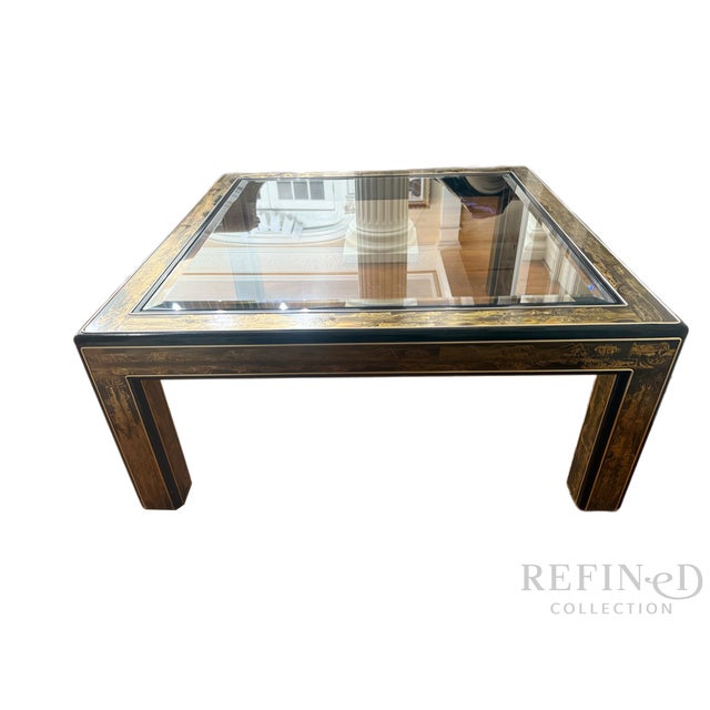 Wood Acid-Etched Brass & Glass Coffee Table, C. 1960s–1970s For Sale - Image 7 of 15