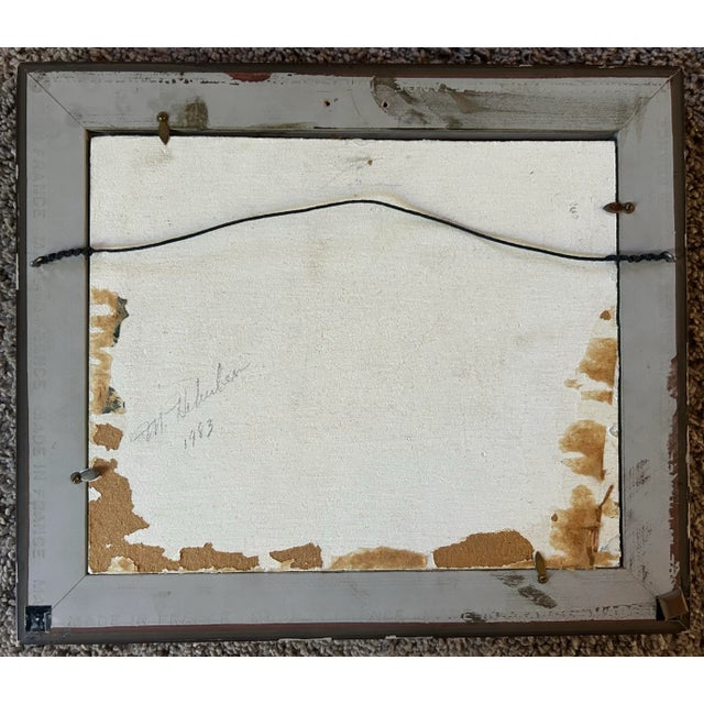 Wood Vintage Original Oil Painting on Wood Panel of a Fox in Farm Landscape For Sale - Image 7 of 7