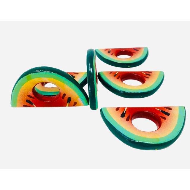 2000 - 2009 Vintage Hand-Painted Wood Watermelon Napkin Rings a Set of 6 For Sale - Image 5 of 6