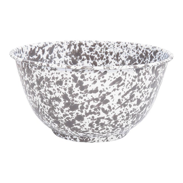 Crow Canyon Home Splatterware, Large Salad Bowl in Grey & White For Sale