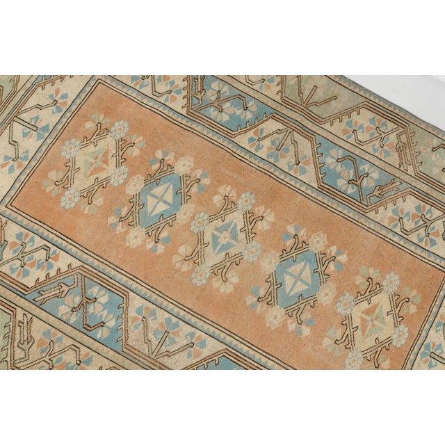 Textile Vintage Turkish Medallion Rug, Hand-Knotted Wool, Peach and Blue For Sale - Image 7 of 10