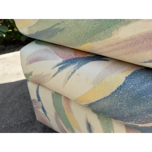 Vintage Postmodern Upholstered Cube Ottomans on Brass Casters, a Pair For Sale - Image 11 of 12